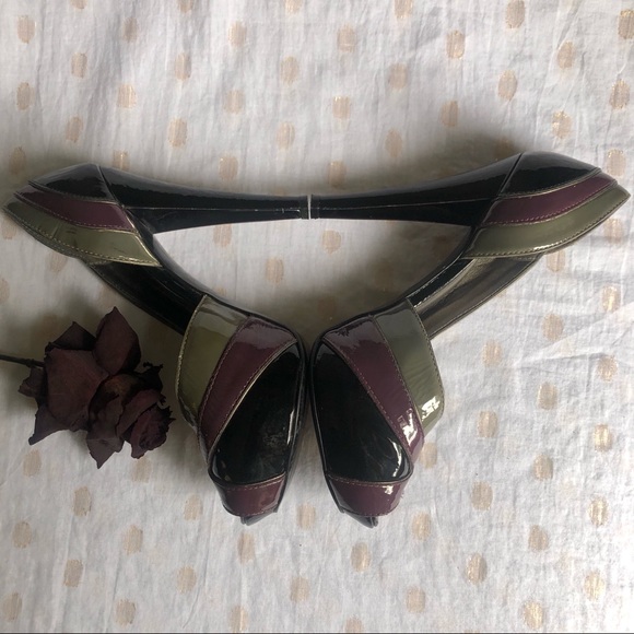Aldo Black Grey & Plum Peep Toe Slip On High Heels - Picture 5 of 8